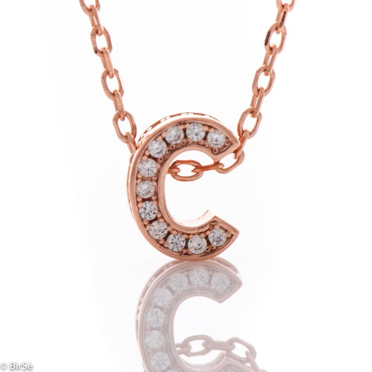 Silver necklace - letter C with zircons 