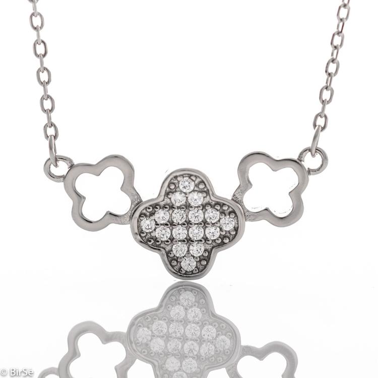 Silver necklace - Clovers with zircons 