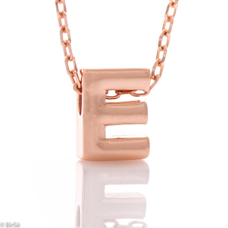 Necklace pink silver - letter E 