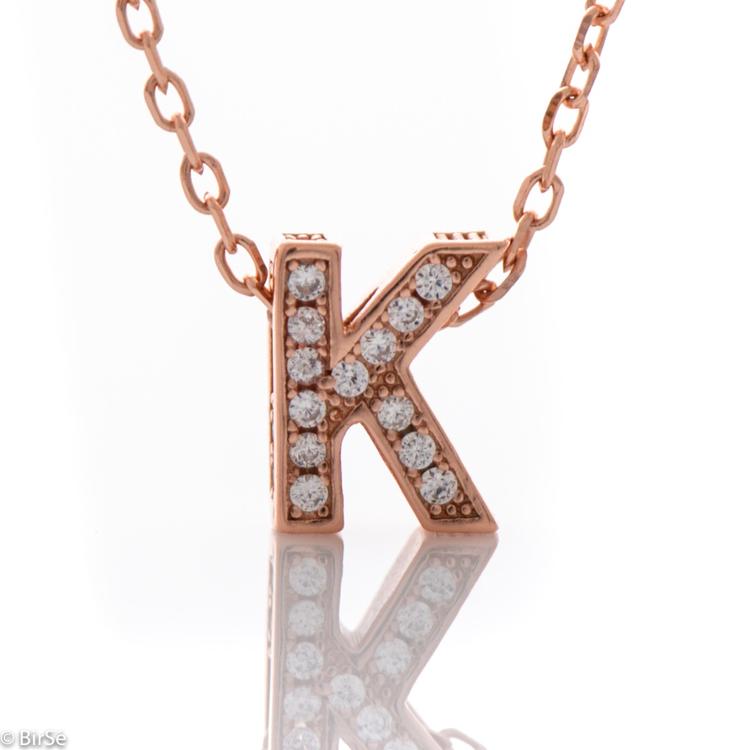 Silver necklace - letter K with zircons 