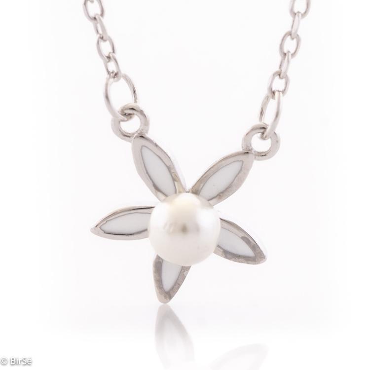 Silver necklace - Pearl Flower and Mother of pearl