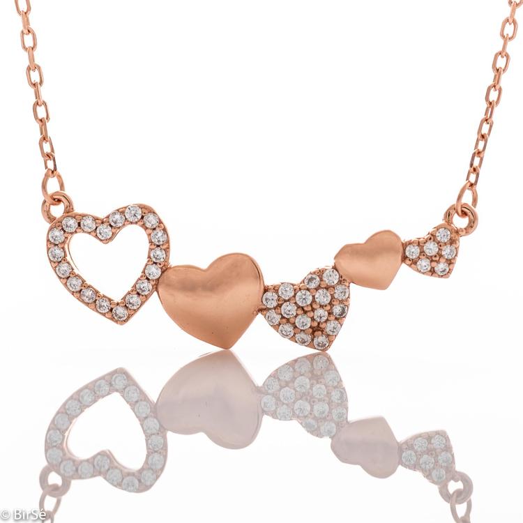 Necklace pink silver - Red hearts 