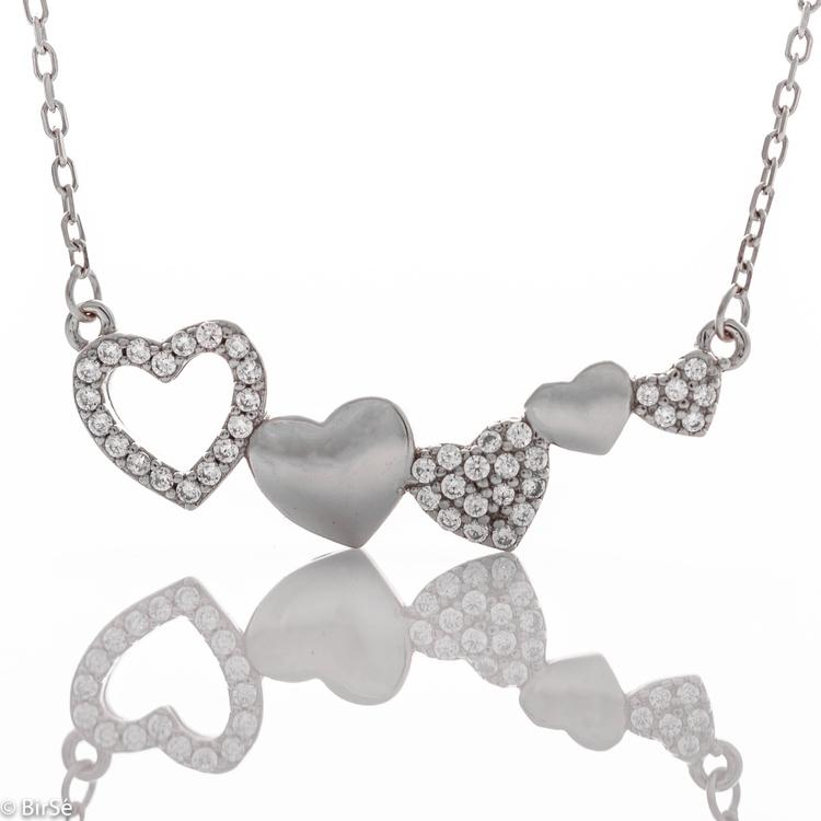 Silver necklace - Row hearts 