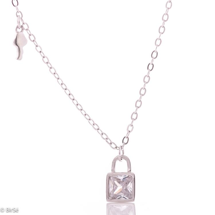 Silver necklace - Key and padlock