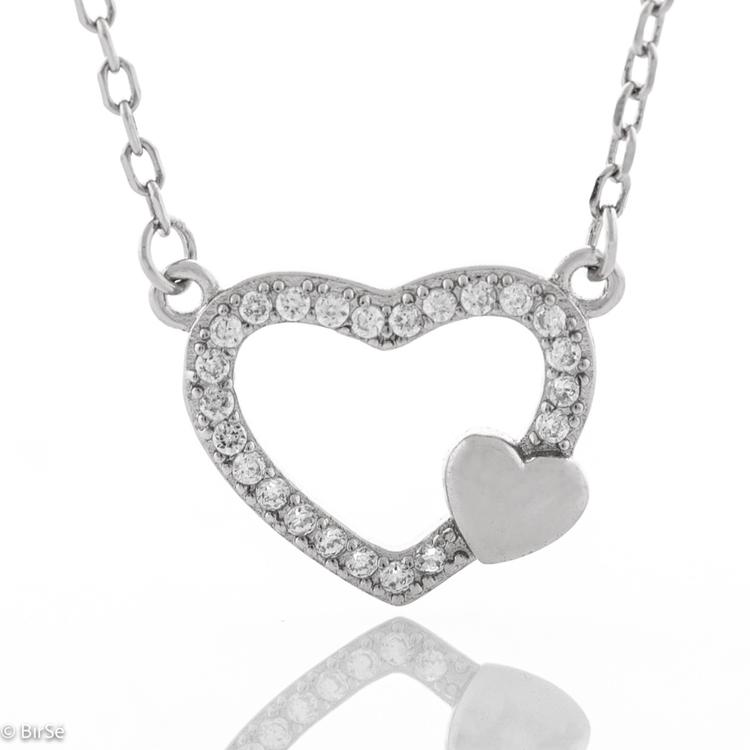 Silver Necklace - Two Hearts in One 