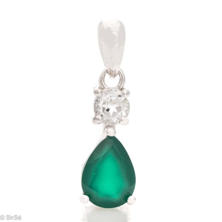 Silver pendant - Natural Green Agat 0,90 ct.