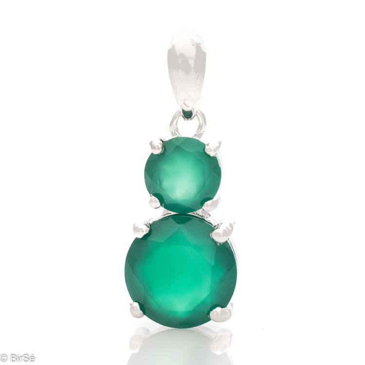 Silver pendant - Natural Green Agat 2,75 ct.