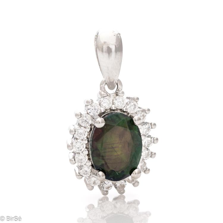 Silver pendant - Natural Black Opal 0,78 ct.