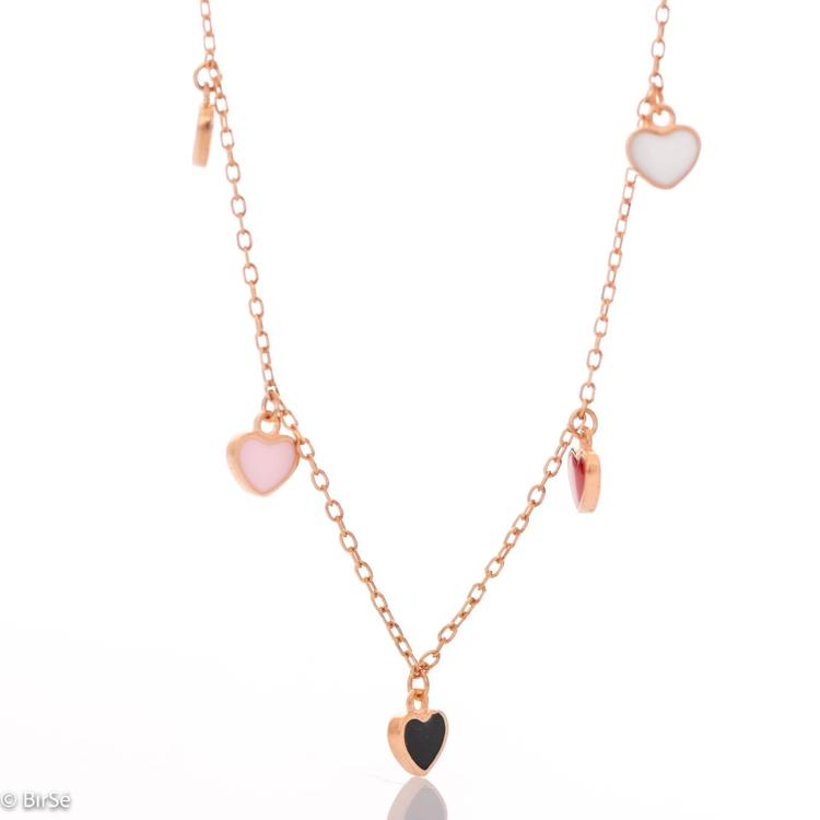 Silver necklace - Hearts of Colored Enamel