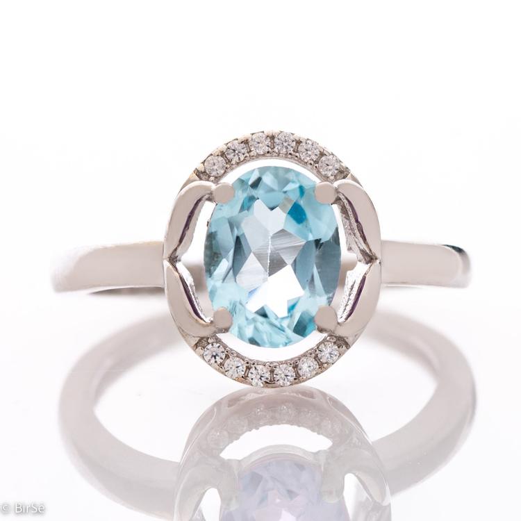 Silver ring - Natural Blue Topaz 1,10 ct.