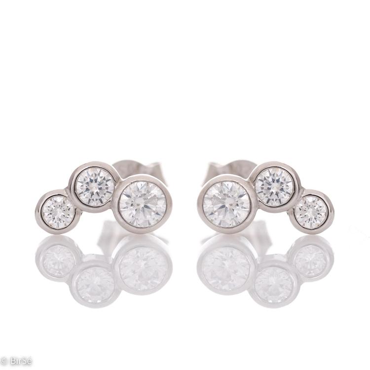 Silver earrings - Three zircons