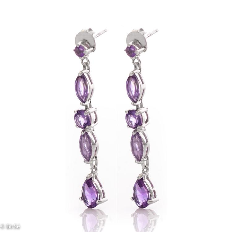 Silver Hanging Earrings - Natural Amethyst