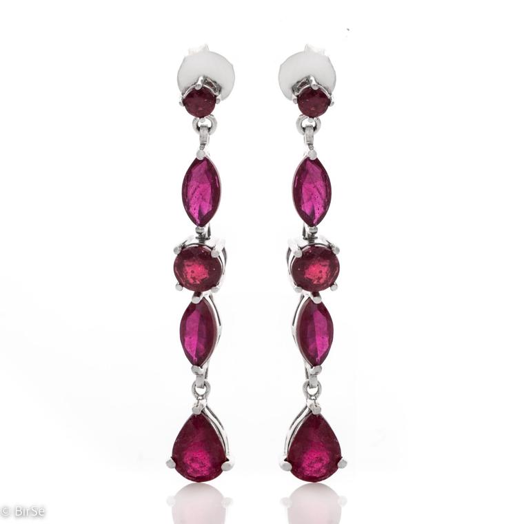 Silver Hanging Earrings - Natural Ruby