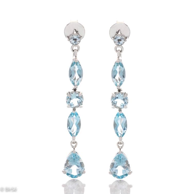 Silver hanging earrings - natural blue topaz