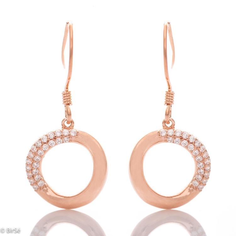 Silver Earrings - Hanging Pink Circles