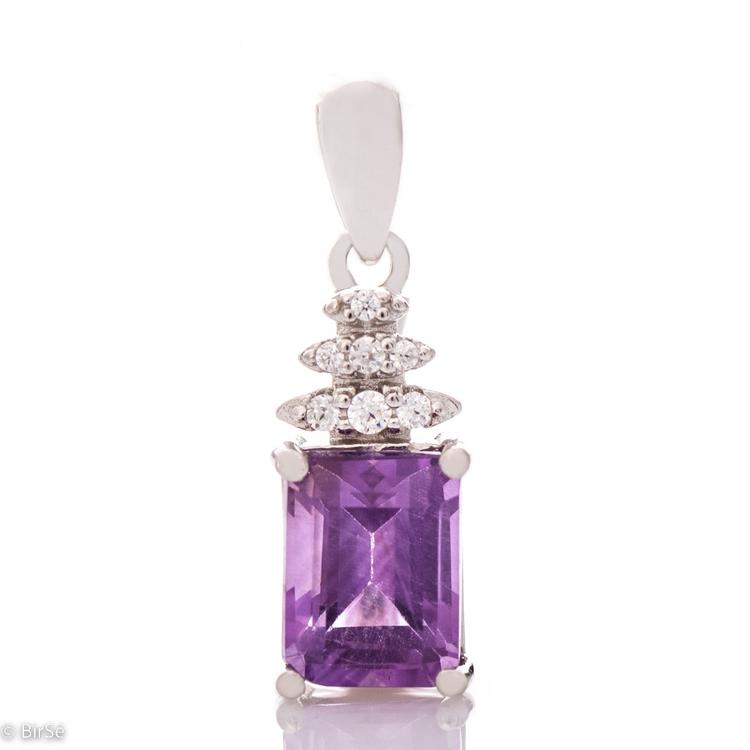 Silver pendant Baguette - Natural Amethyst 1,25 ct.