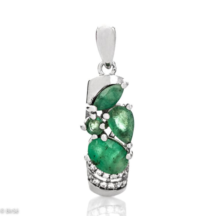 Silver pendant - Natural emeralds 1,52 ct.