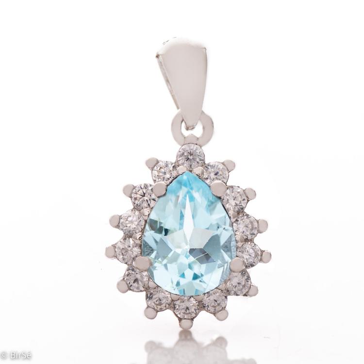 Silver pendant - Natural Blue Topaz 1,10 ct.