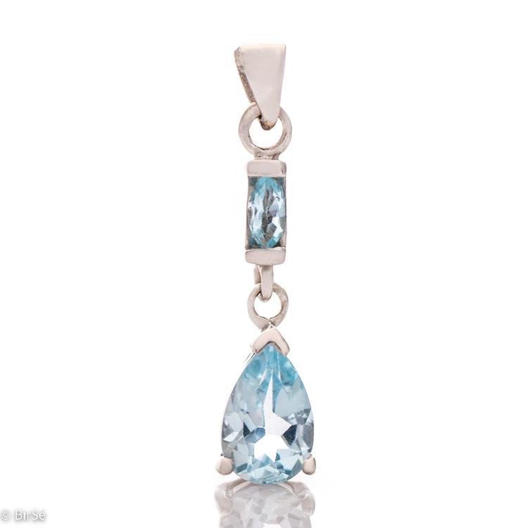 Silver pendant - Drop Natural Blue Topaz 1,60 ct.