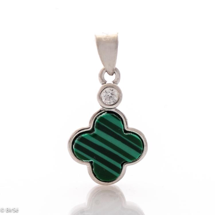 Silver pendant - Clover Malachite