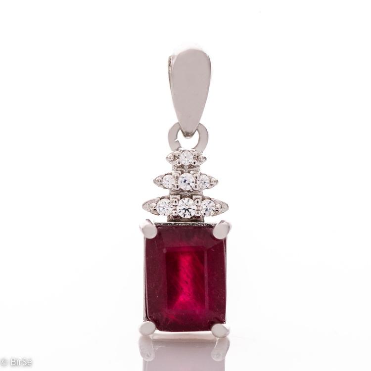 Silver pendant Baguette - Natural Ruby 1,55 ct.