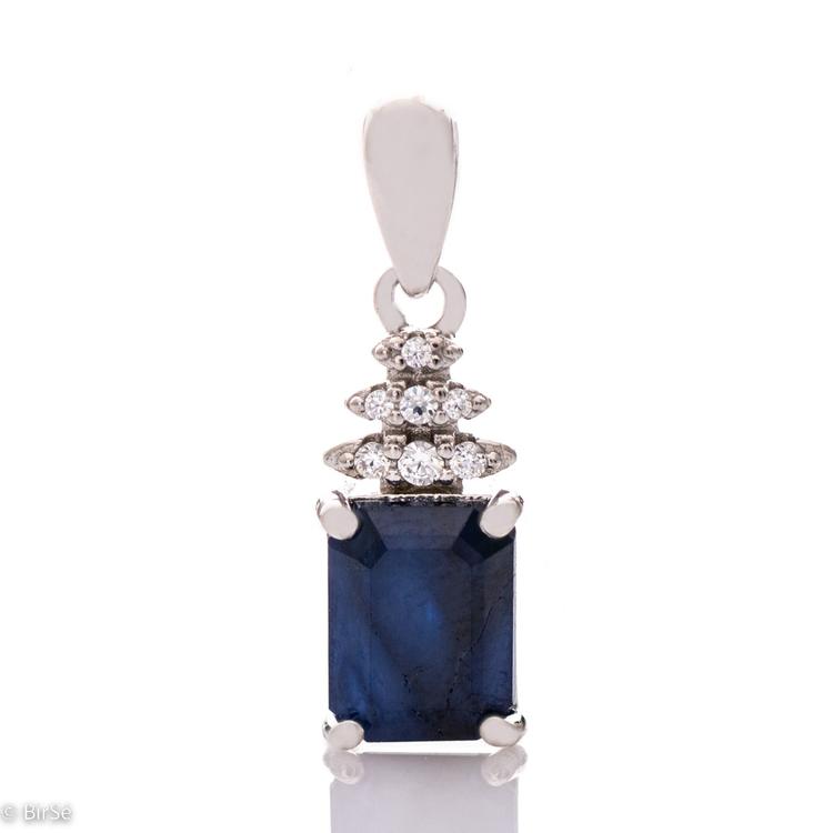 Silver pendant Baguette - Natural Sapphire 1,55 ct.