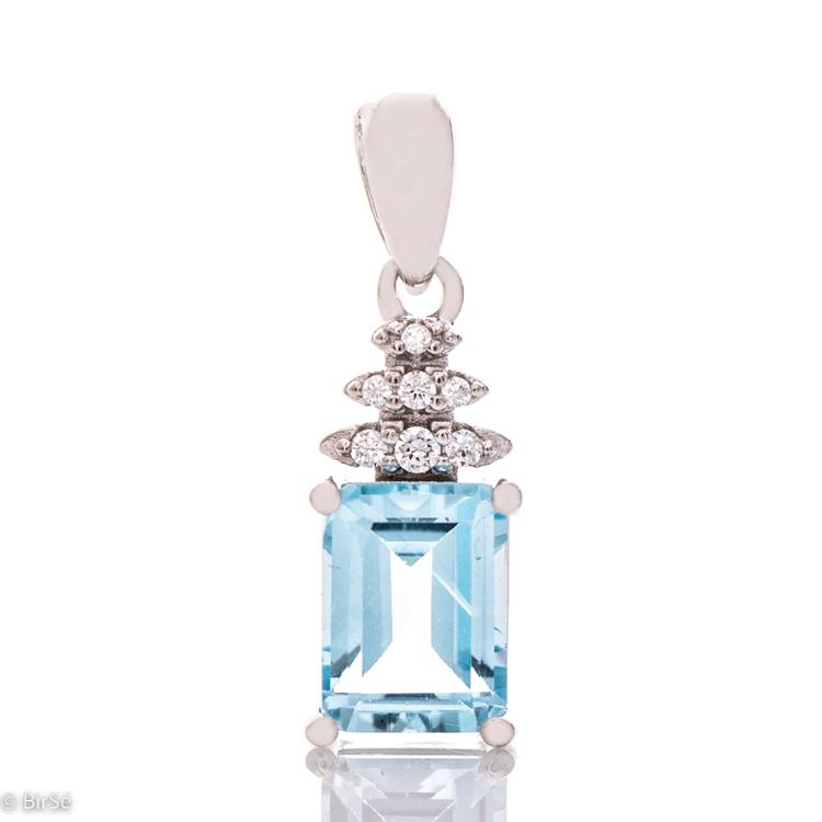 Silver pendant Baguette - Natural Blue Topaz 1,60 ct.