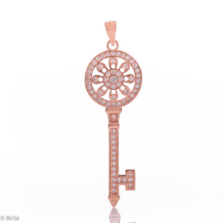 Silver Pendant - Pink Key