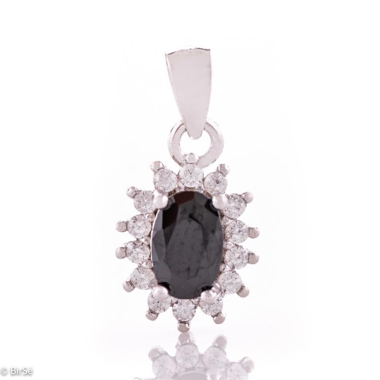 Silver pendant - Black Zircon