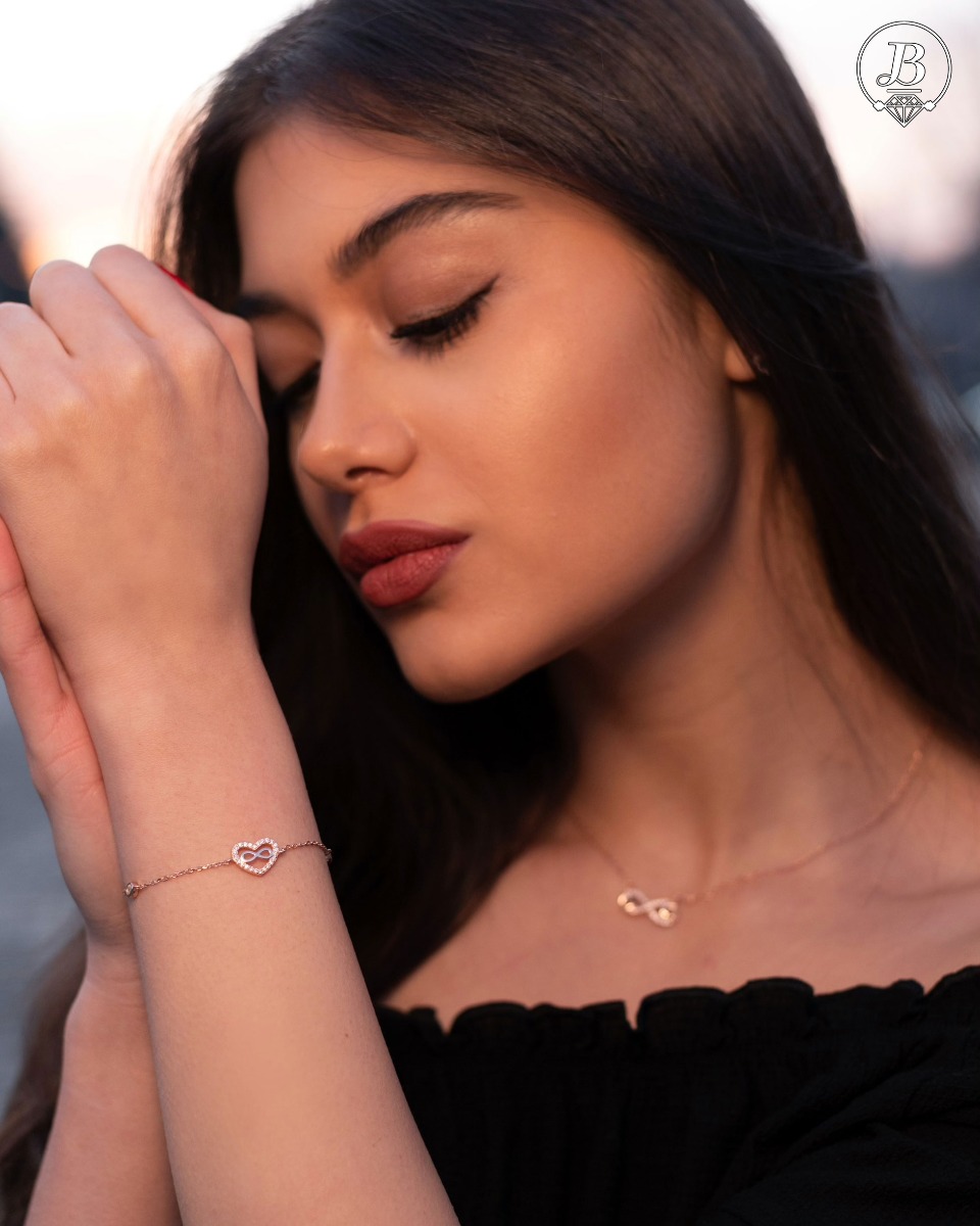 Rose Silver Bracelet with Heart and Infinity