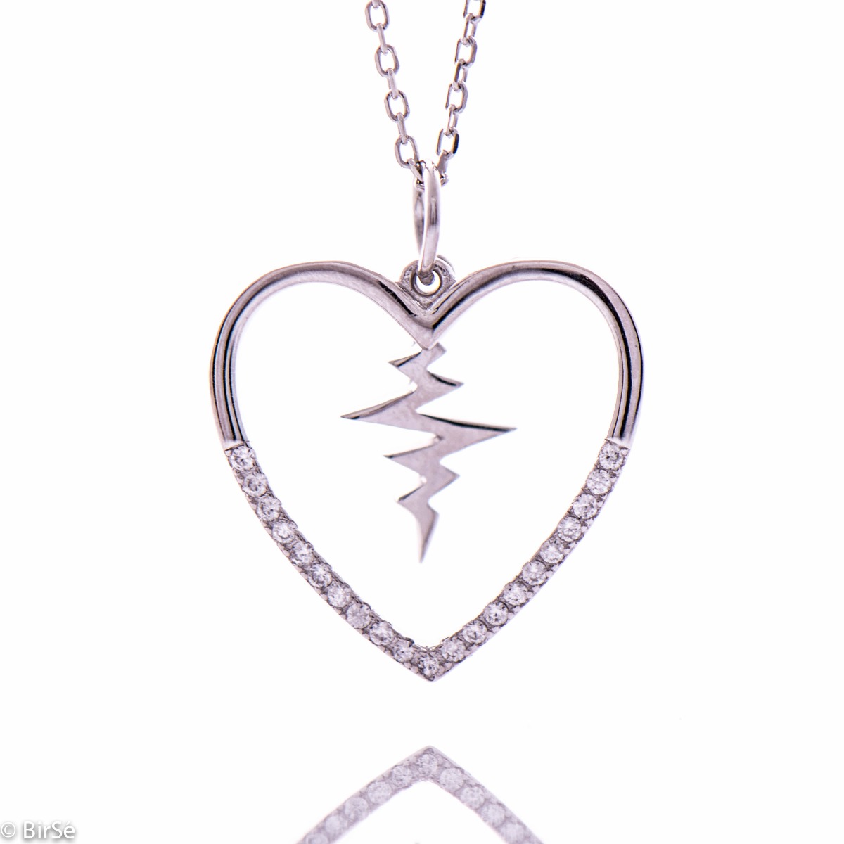 Silver Heart Necklace with Pulse Symbol