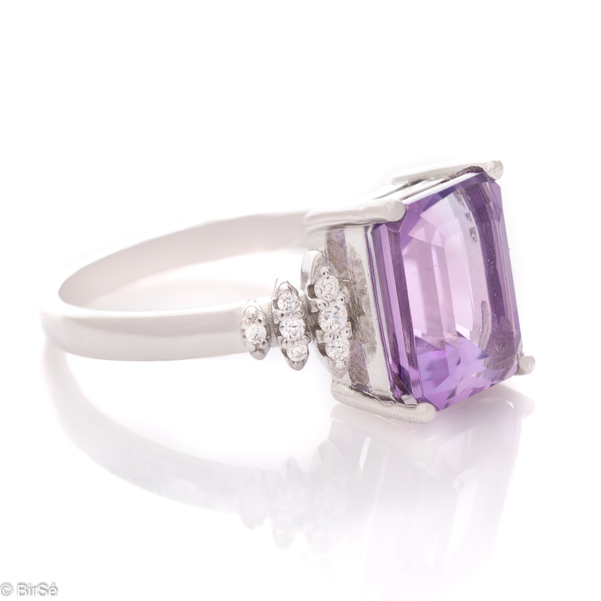 Silver ring Baguette - Natural Amethyst 2,40 ct.