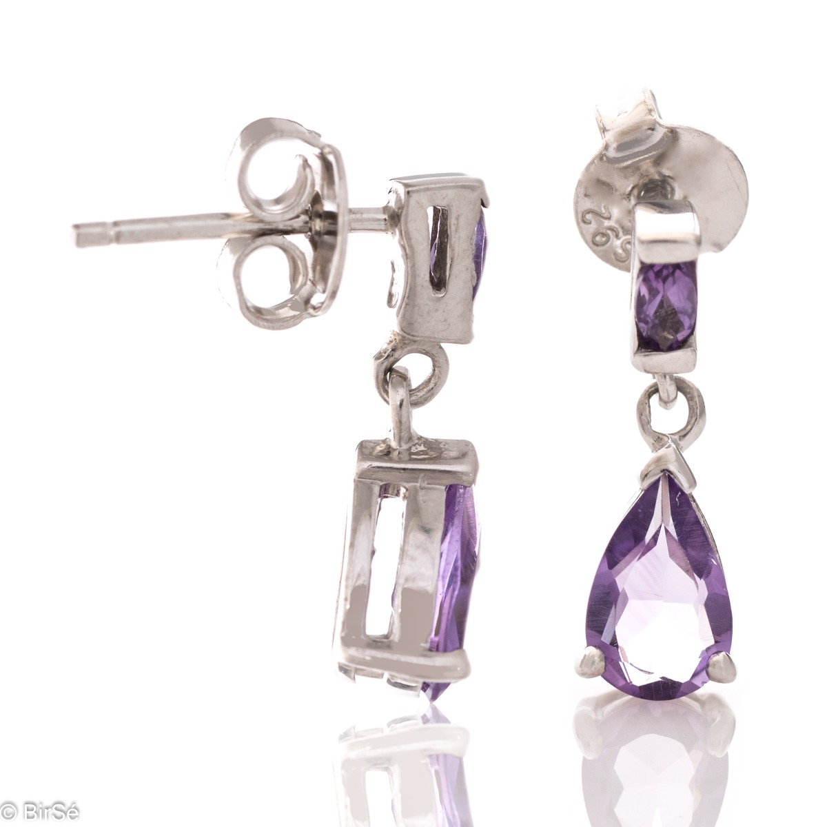 Violet perfection in lovely sterling silver earrings with a drop of natural amethyst. Part of a charming ring and pendant set.