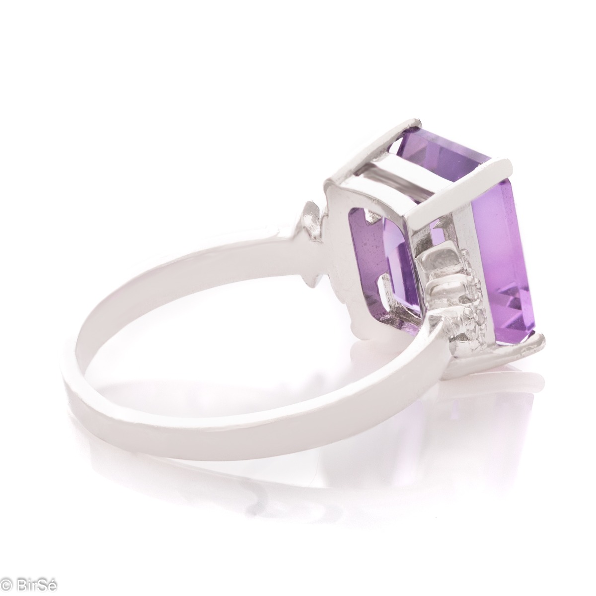 Silver ring Baguette - Natural Amethyst 2,40 ct.