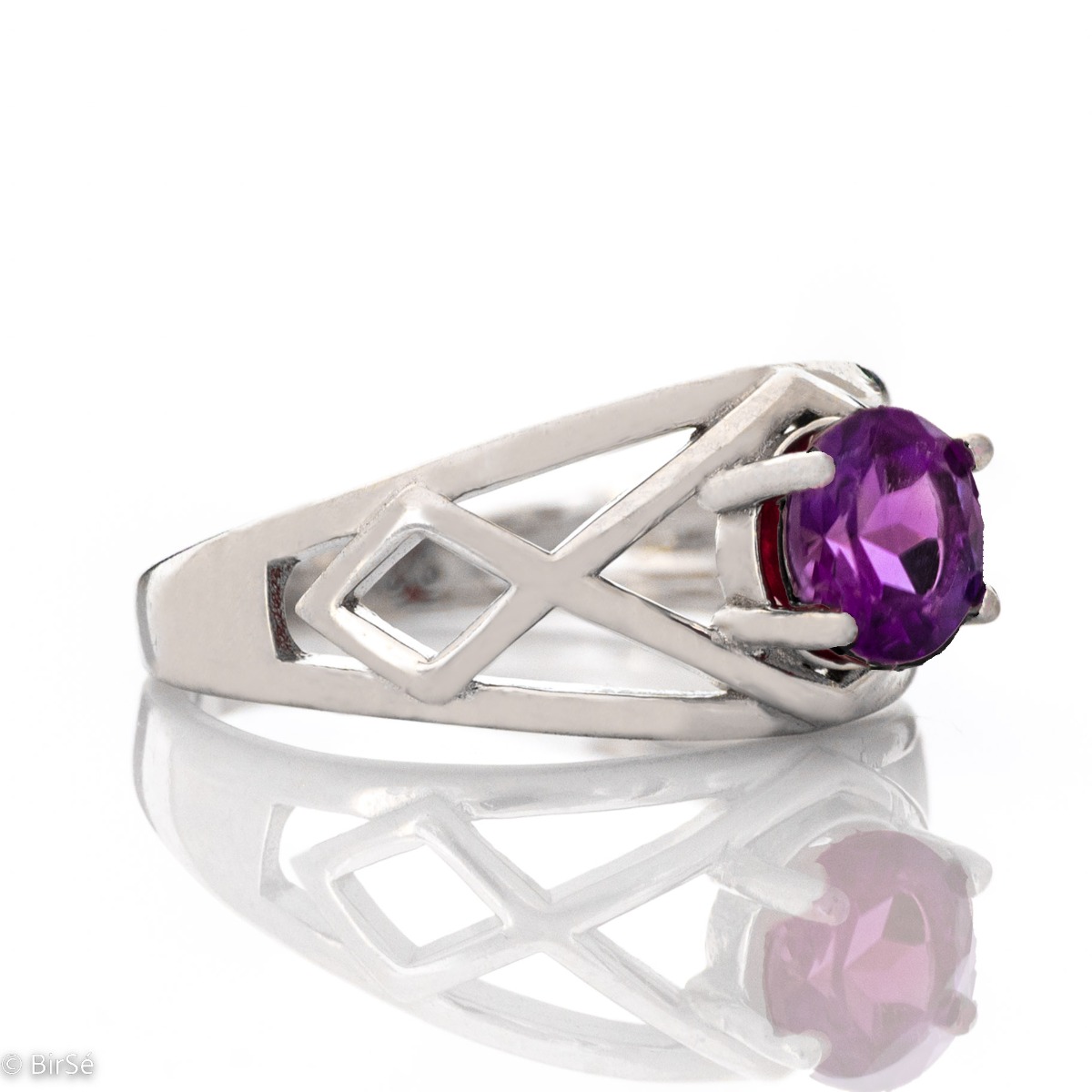 If you want to be stunning, add to your look the exquisite natural amethyst ring. It is made of rhodium-plated silver. And for complete perfection of the look, choose the earrings from the same collection.