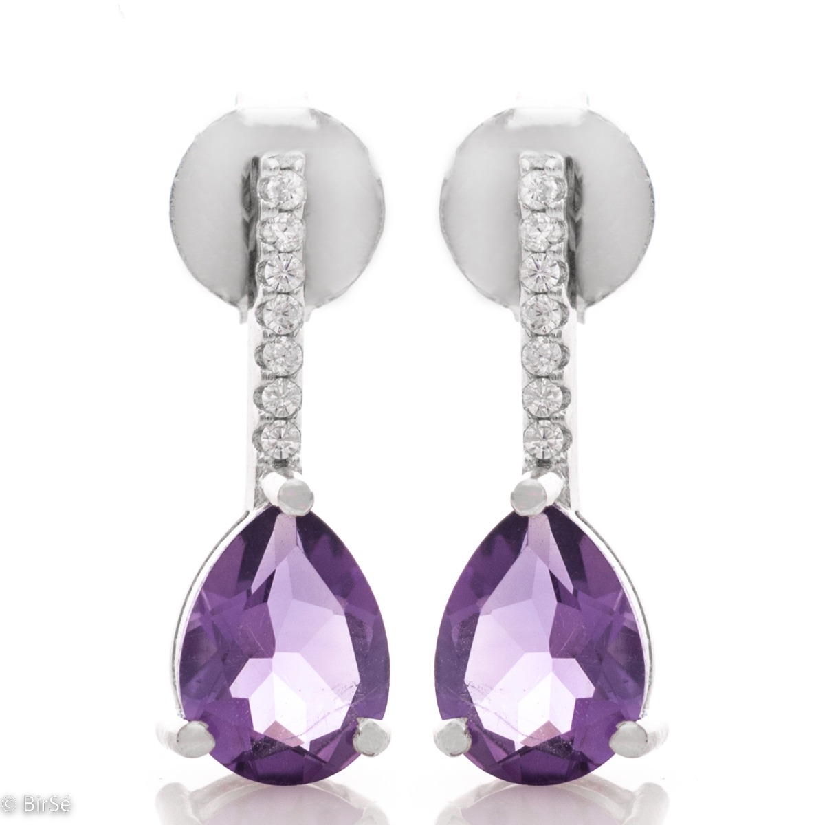 Add a delicate finish to your look with rhodium silver earrings and a fabulous purple amethyst, in the charming company of sparkling zircons.