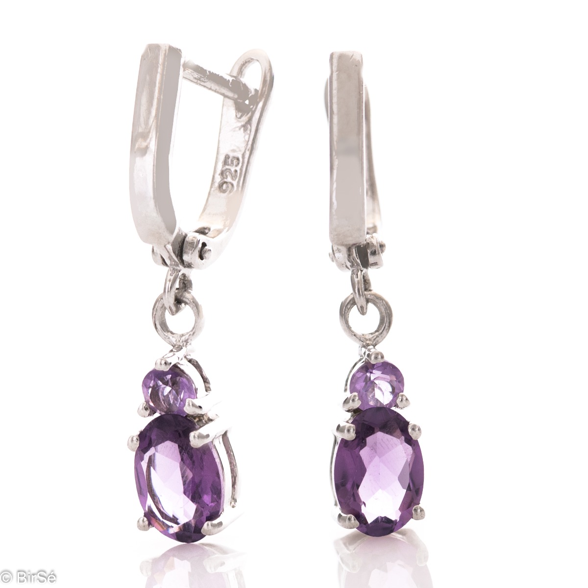 Elegant rhodium silver dangle earrings for every style - these are our magnetic soft purple amethyst earrings. Elegance yourself or a loved one with the complete set, which includes a ring and pendant with the same lovely design.