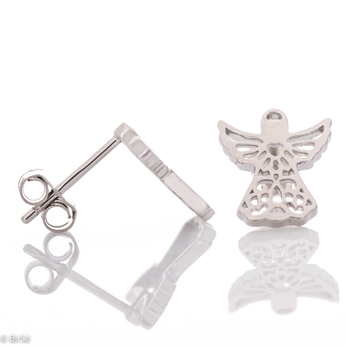 Symbolic earrings made of soft silver like a beautiful angel. Fastening with a pin is for more convenience, and the earrings are a suitable gift for little and big angels.