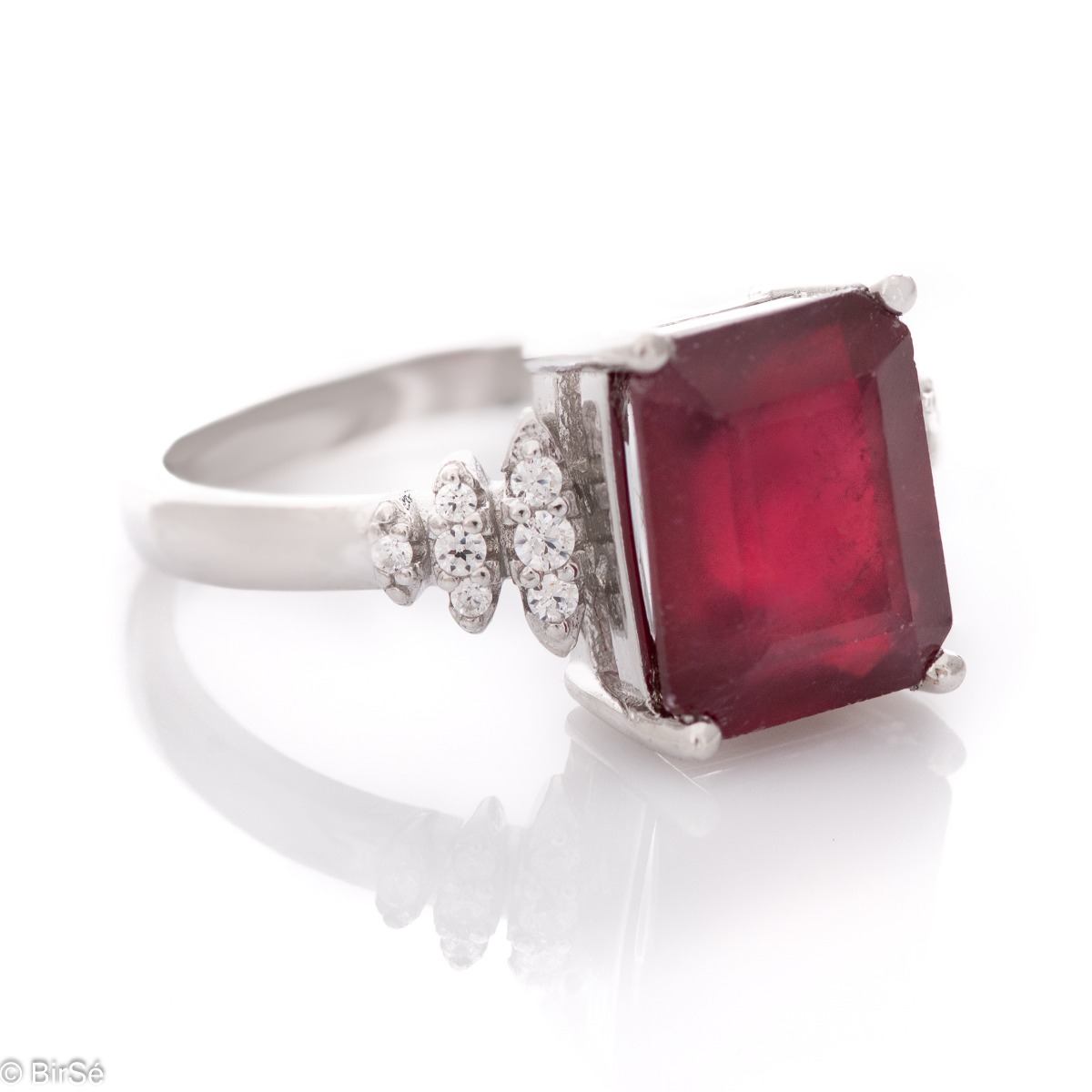 Silver Ring Baguette - Natural Ruby 3,15 ct.