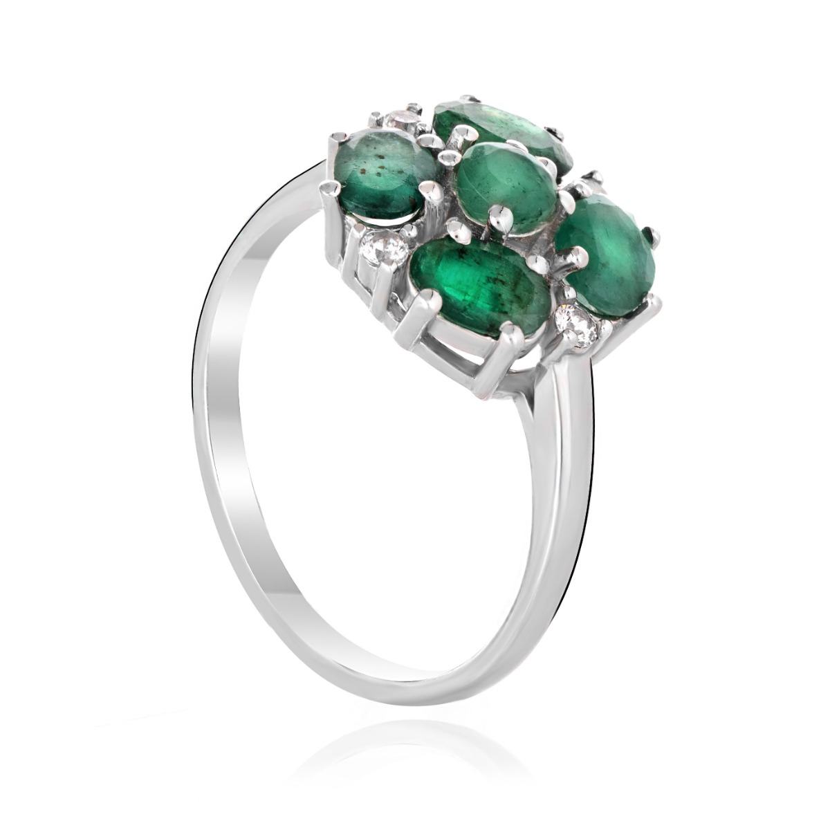 Unearthly radiance of natural emerald stone, combined with delicate craftsmanship of rhodium-plated silver and fine zircons. Pair our new silver ring in style with dramatic stud earrings and a matching pendant from the set. Add a summer vibe to your day w