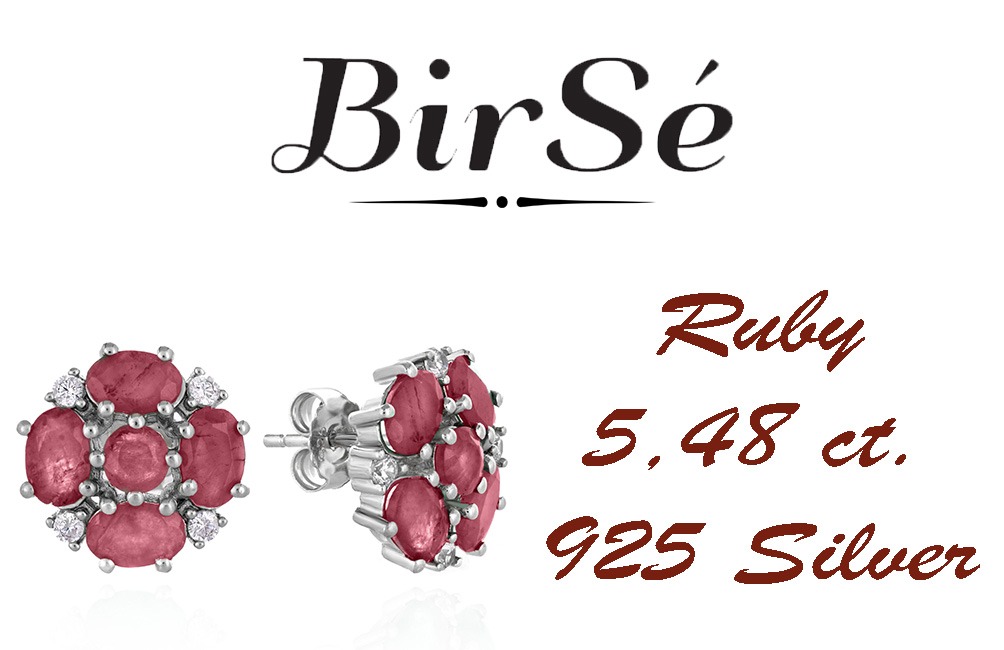 Exquisitely crafted earrings of beautiful rhodium silver and a radiant natural ruby ​​arranged in a flower shape. Our new stud earrings are part of a charming ring and pendant set.