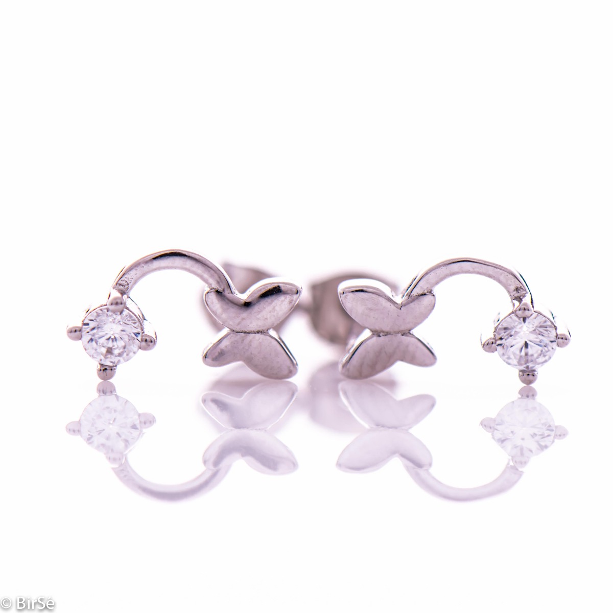 Silver Earrings -,, Butterflies ". Spectacular model of women's earrings made of rhodium silver with a butterfly and zircon. The exquisite design allows for various placement options.