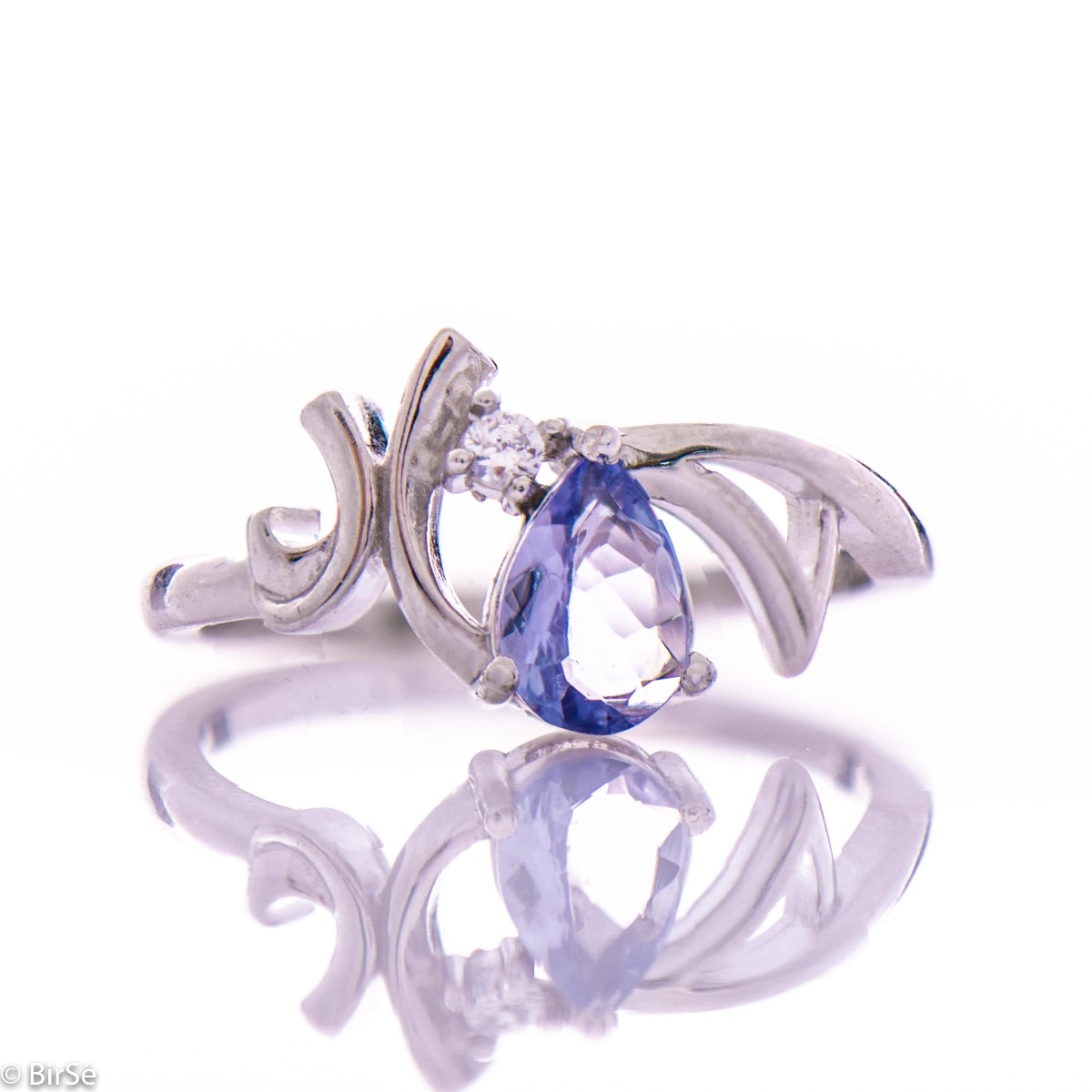 Gentle Silver Ring with Radiant Natural Tanzanite and Zircon