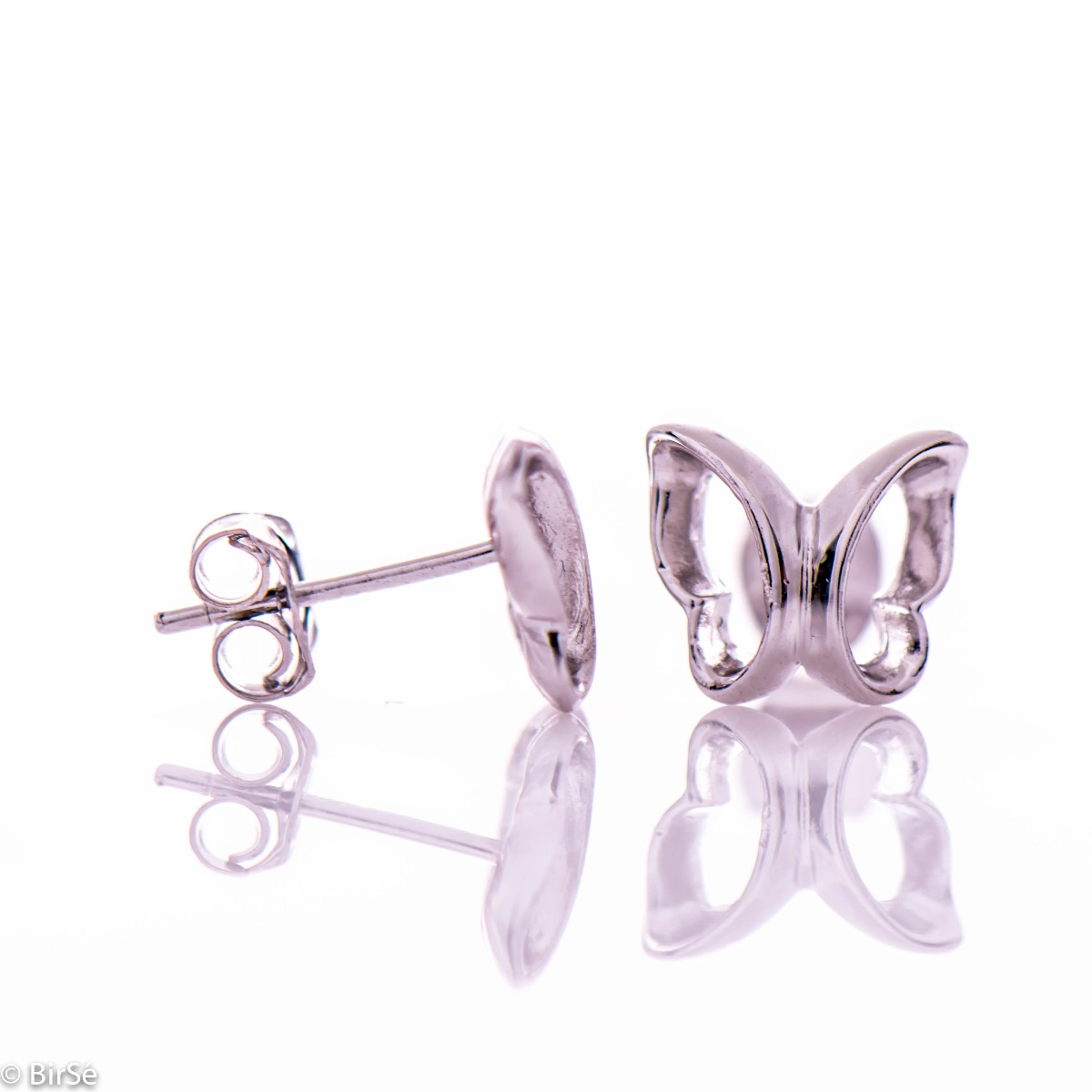 Charming rhodium silver earrings with a butterfly outline. The fastening is with a pin, suitable for daily use by children and ladies.