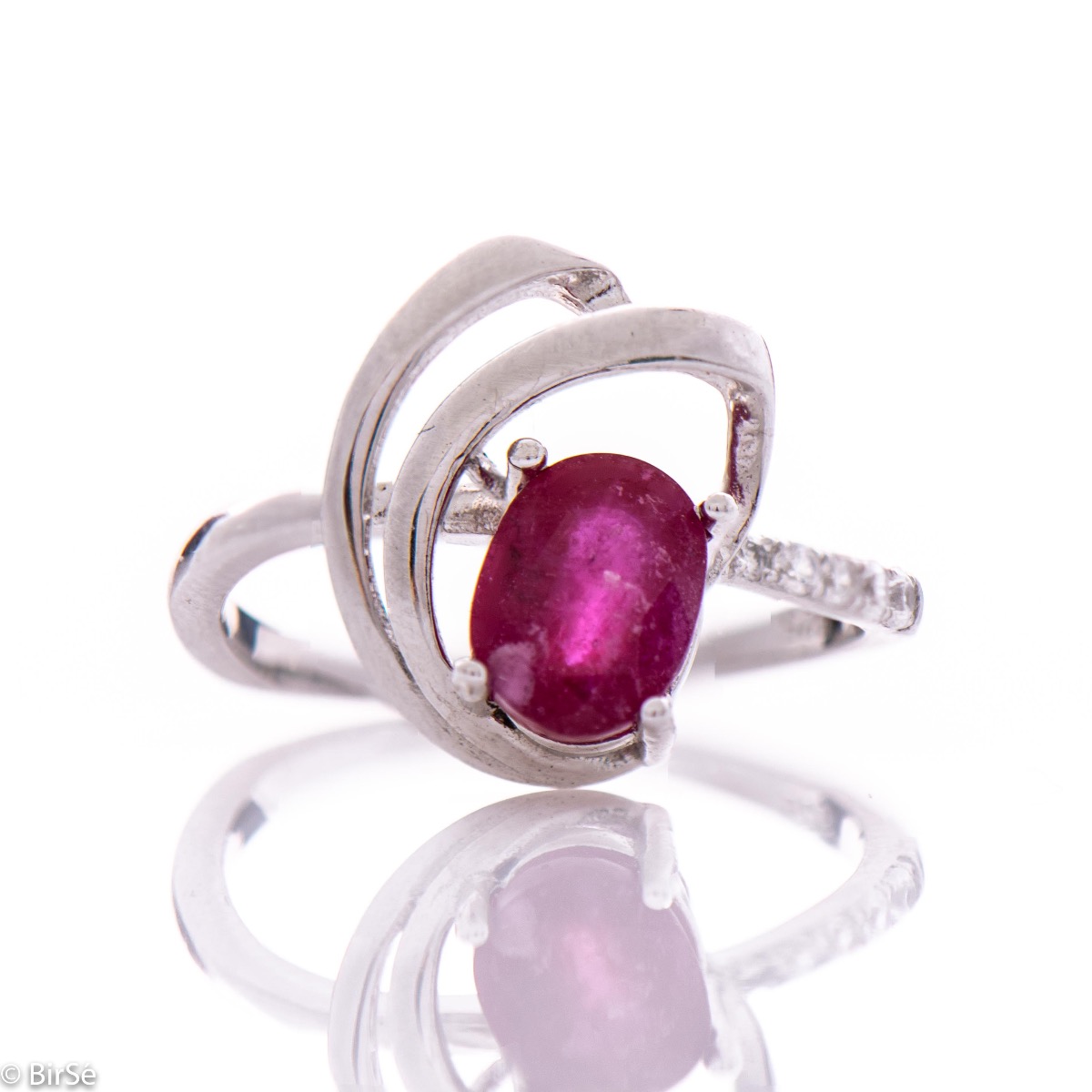 Sophisticated Silver Ring with Natural Ruby and Zircons