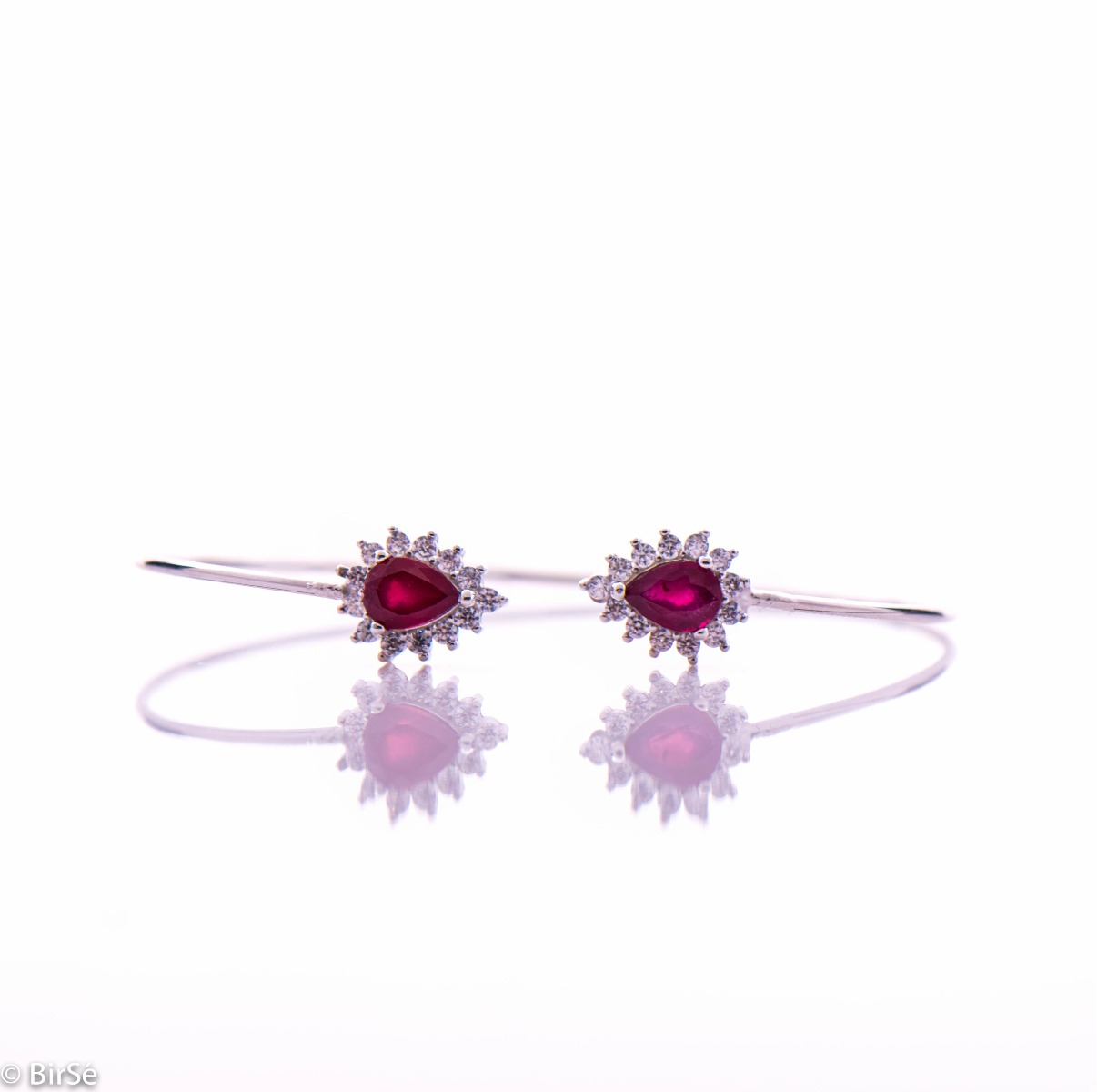 Silver Bangle Bracelet with Natural Ruby