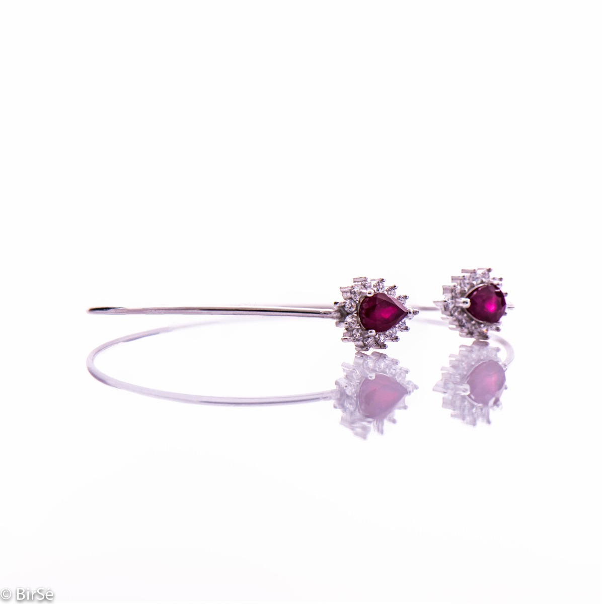 Silver Bangle Bracelet with Natural Ruby