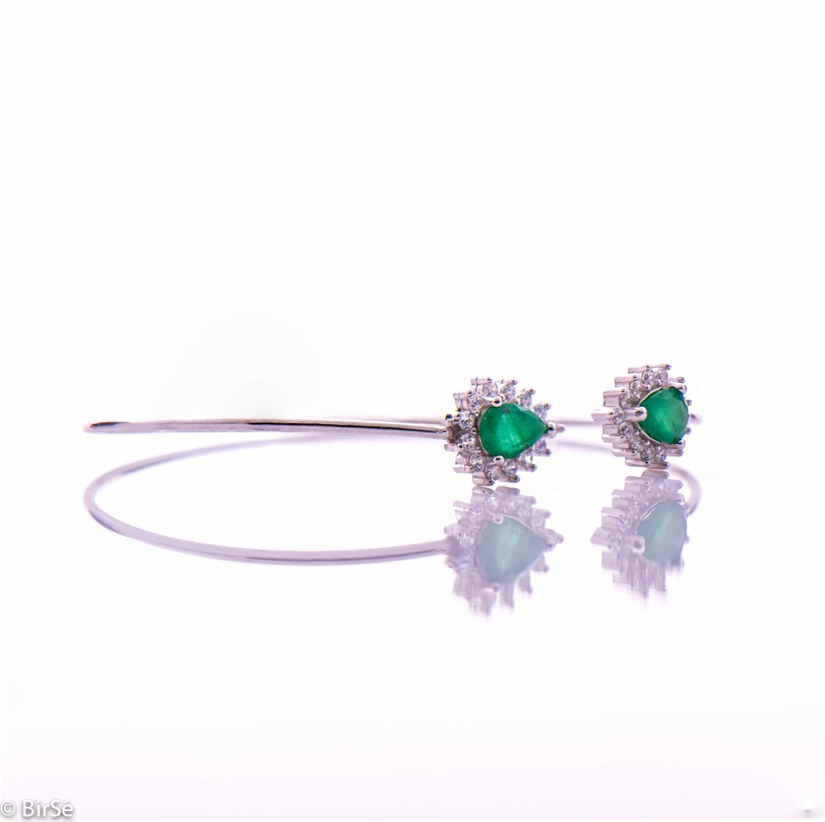 Silver Bangle Bracelet with Natural Emerald