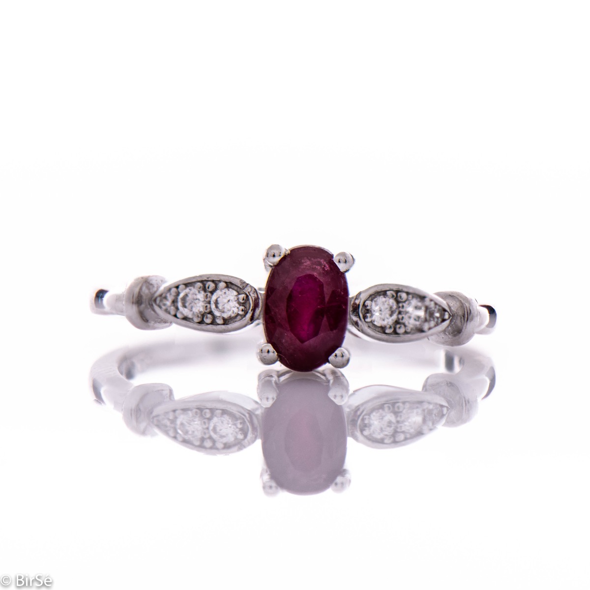 Gentle Silver Ring with Radiant Natural Ruby and Zircons