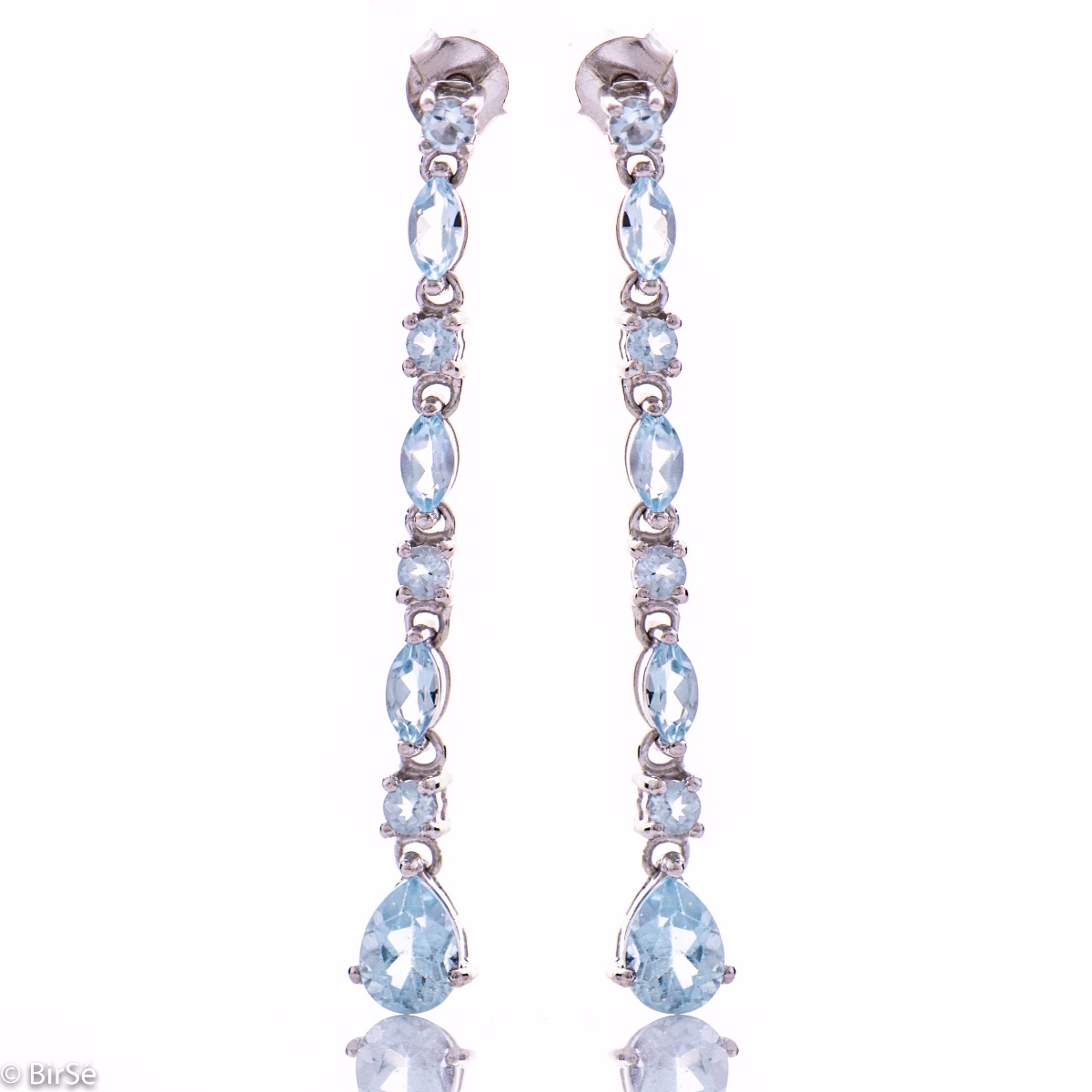 Charming dangling stud earrings with a delicate combination of numerous and radiant blue topaz natural stones with exquisite craftsmanship in beautiful rhodium silver.